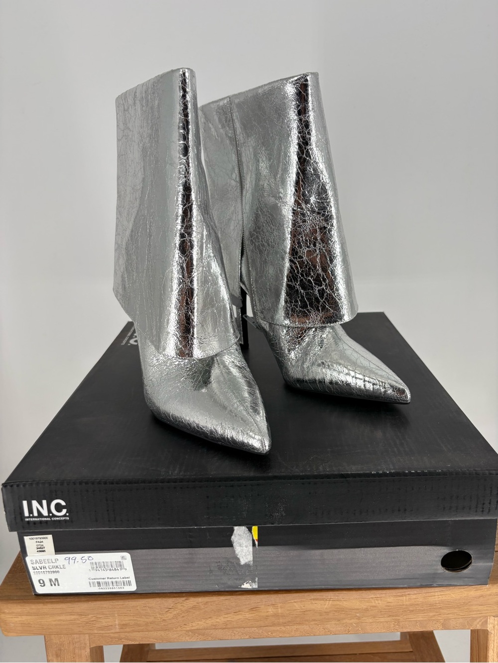 New INC International Concepts Silver Metallic Pointed-Toe Ankle Boots size 9 M